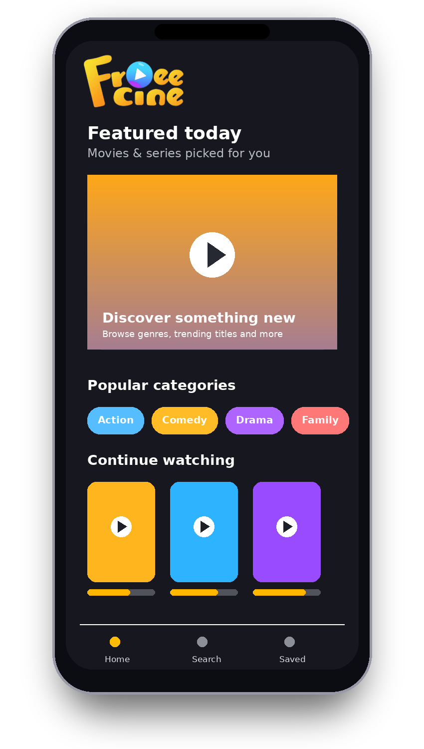 Freecine mobile app preview